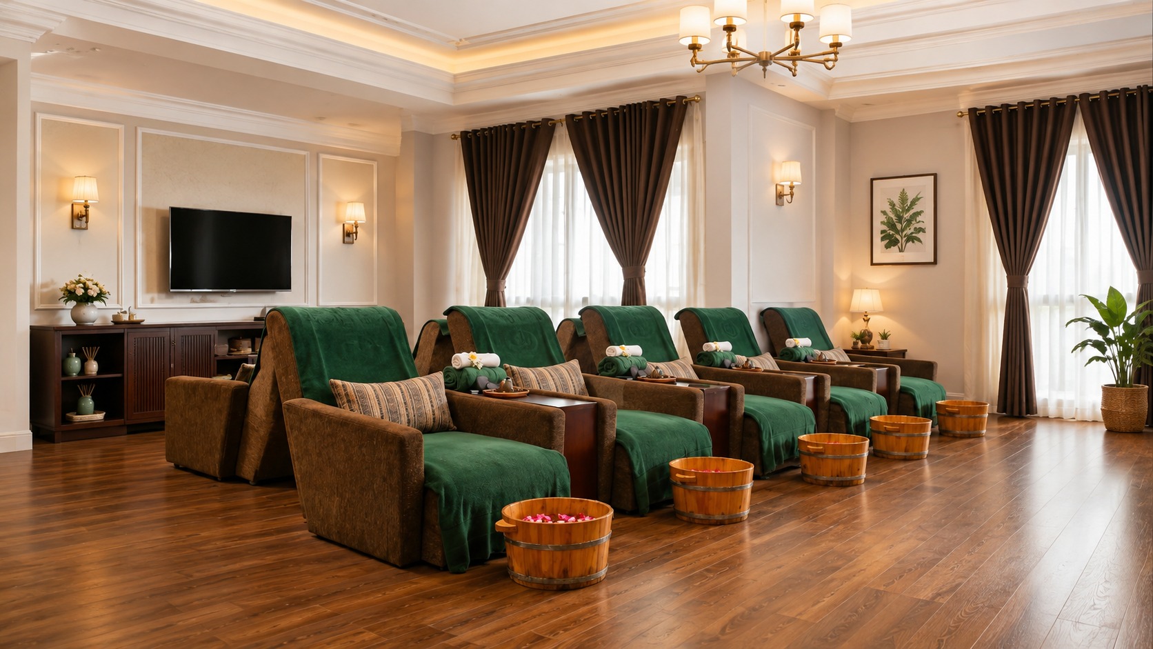 Không gian spa thư giãn trong khách sạn 4 sao phong cách tân cổ điển, sang trọng và riêng tư.