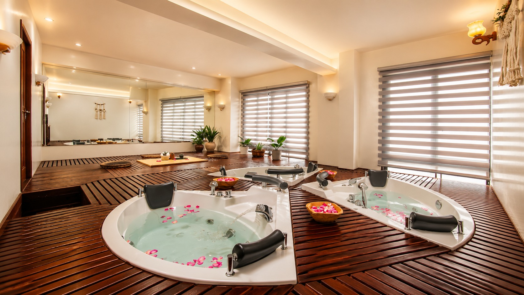 Khu spa với bồn tắm thư giãn trong khách sạn 4 sao, mang đến trải nghiệm chăm sóc sức khỏe cao cấp.