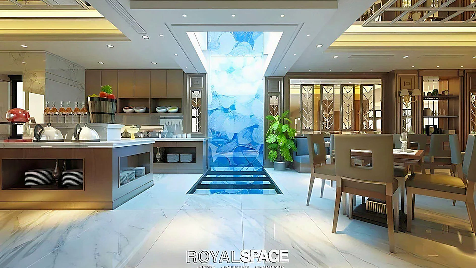 Không gian nhà hàng theo hướng hiện đại - tân cổ điển, thích hợp cho buffet, bữa sáng và phục vụ khách đoàn.