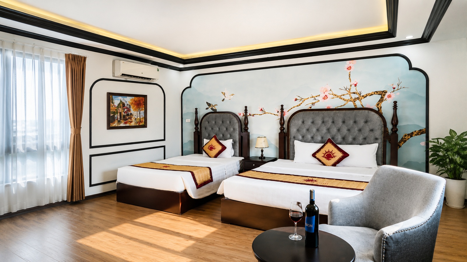 Phòng đôi hai giường tại Sunrise Hanoi Hotel phù hợp cho gia đình nhỏ, nhóm bạn và khách đi công tác.