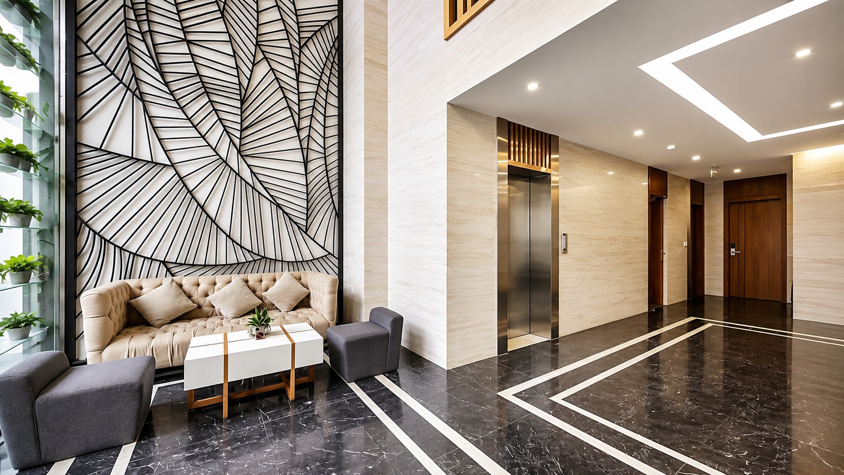 khu lobby cho khach khach san 3 sao hien dai sang trong