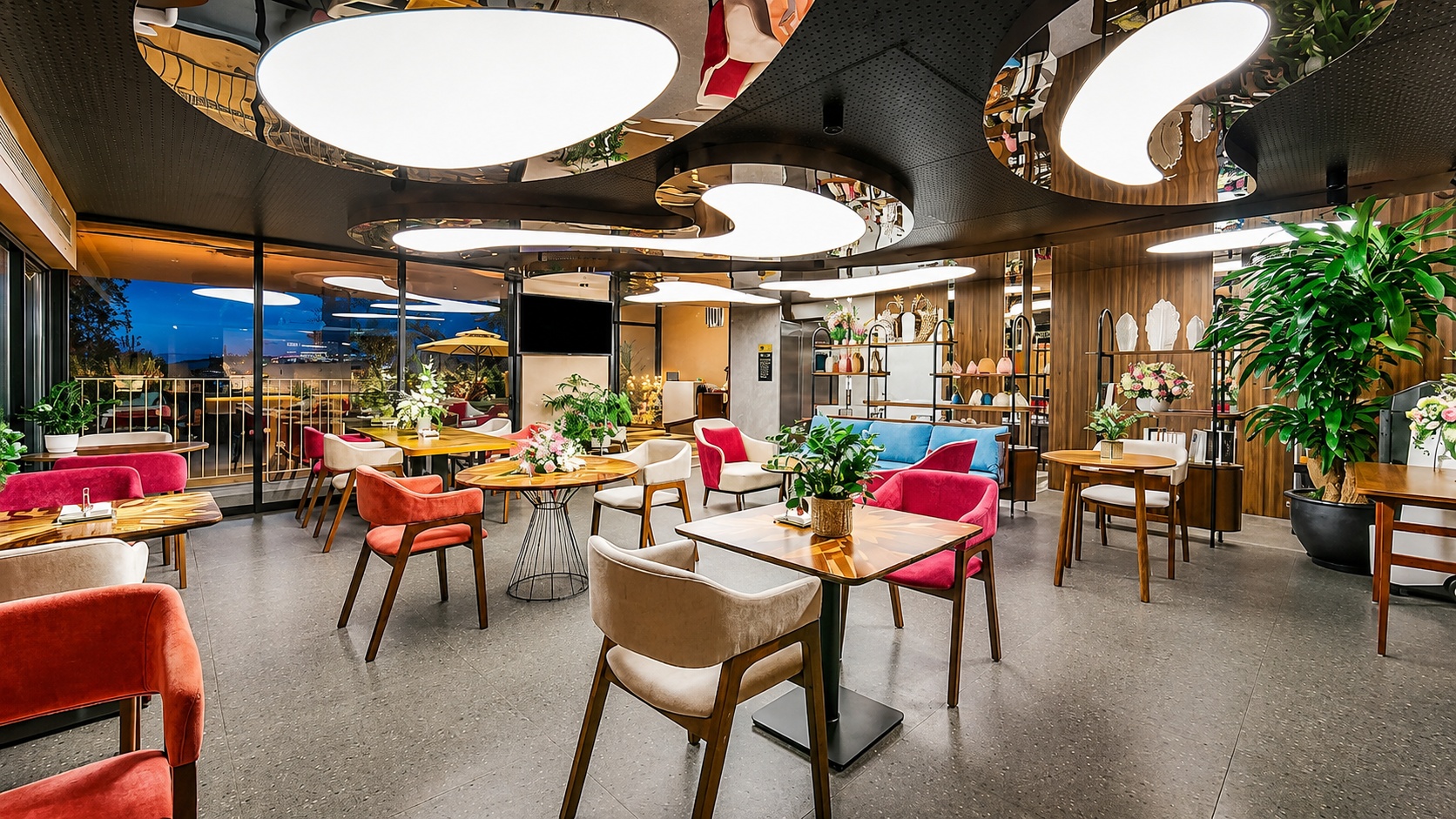 Không gian nhà hàng – lounge hiện đại của khách sạn 4 sao boutique.