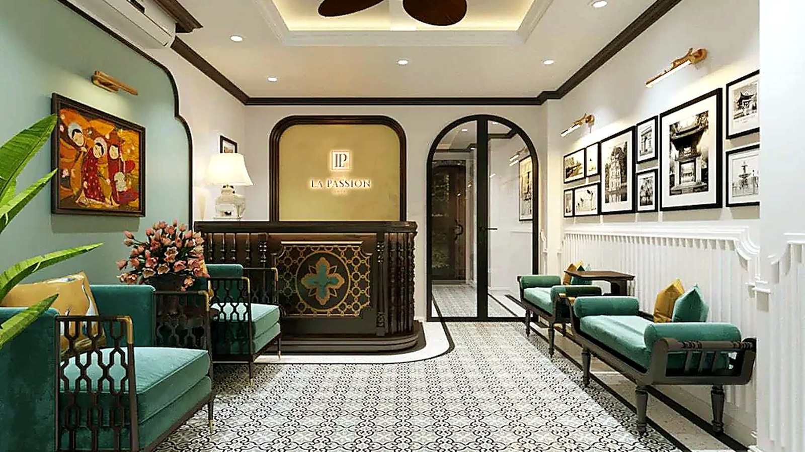 Sảnh chờ là điểm chạm quan trọng, tạo cảm giác chỉn chu ngay từ khi khách bước vào khách sạn.