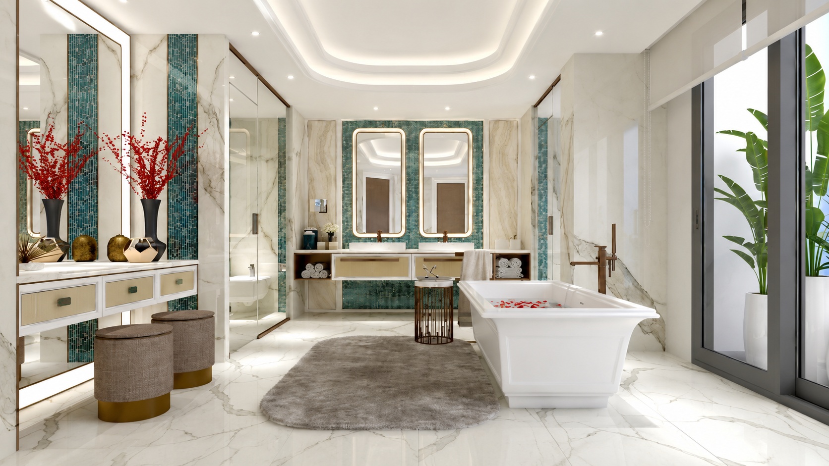 Phòng tắm chuẩn spa với bồn tắm độc lập, mang lại cảm giác thư giãn trong khách sạn 5 sao